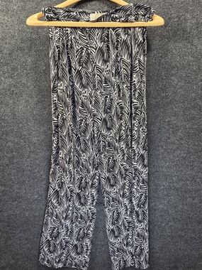 Michael Kors Women Petite Palm Leaf Print Wide Leg Palazzo Pants Size 6P Black W